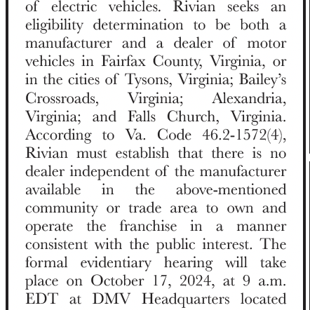 Rivian Automotive Hearing Notice